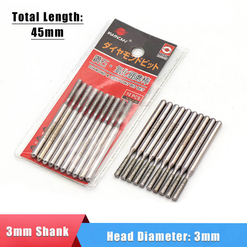 3x3mm Inverted Trapezoidal Diamond Grinding Heads Burr Drill Bits Jade Carving