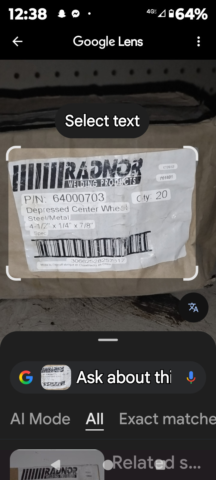 10 Boxes of 20 Radnor Welding Dep Center.. Wheel 4 1/2″ x 1/4″ x 7/8″ 64000703