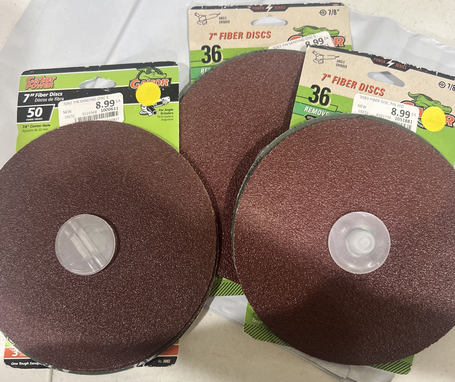 2 Ea Gator 7 In. 36 Grit Fiber Disc (3-Pack) 3083 Gator , 1 Each 50 Grit (3 Pack