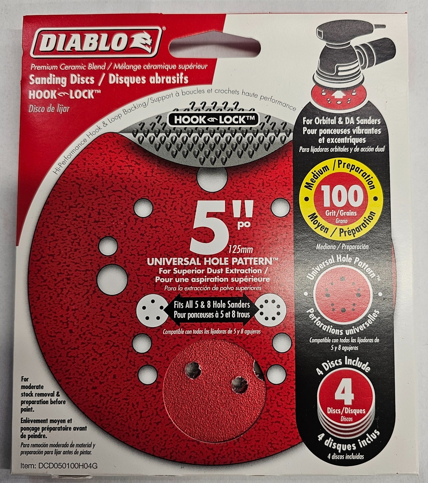 Diablo 5″ Sanding Discs 100grit CASE of 4pk (40 Discs total) DCD050100H04G