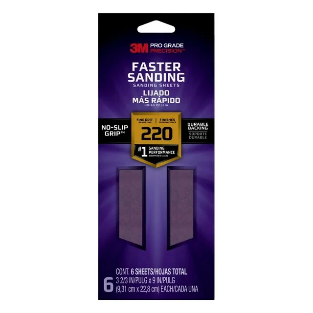 3M Precision Sanding Sheets 3 2/3 in x 9 in, 220 grid, 6 Sheets 1 Pack