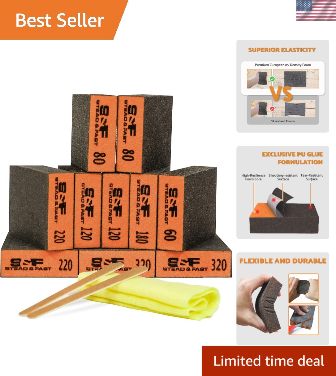 Versatile Sanding Sponge Assortment – 10 Durable Foam Blocks with Tack Cloth