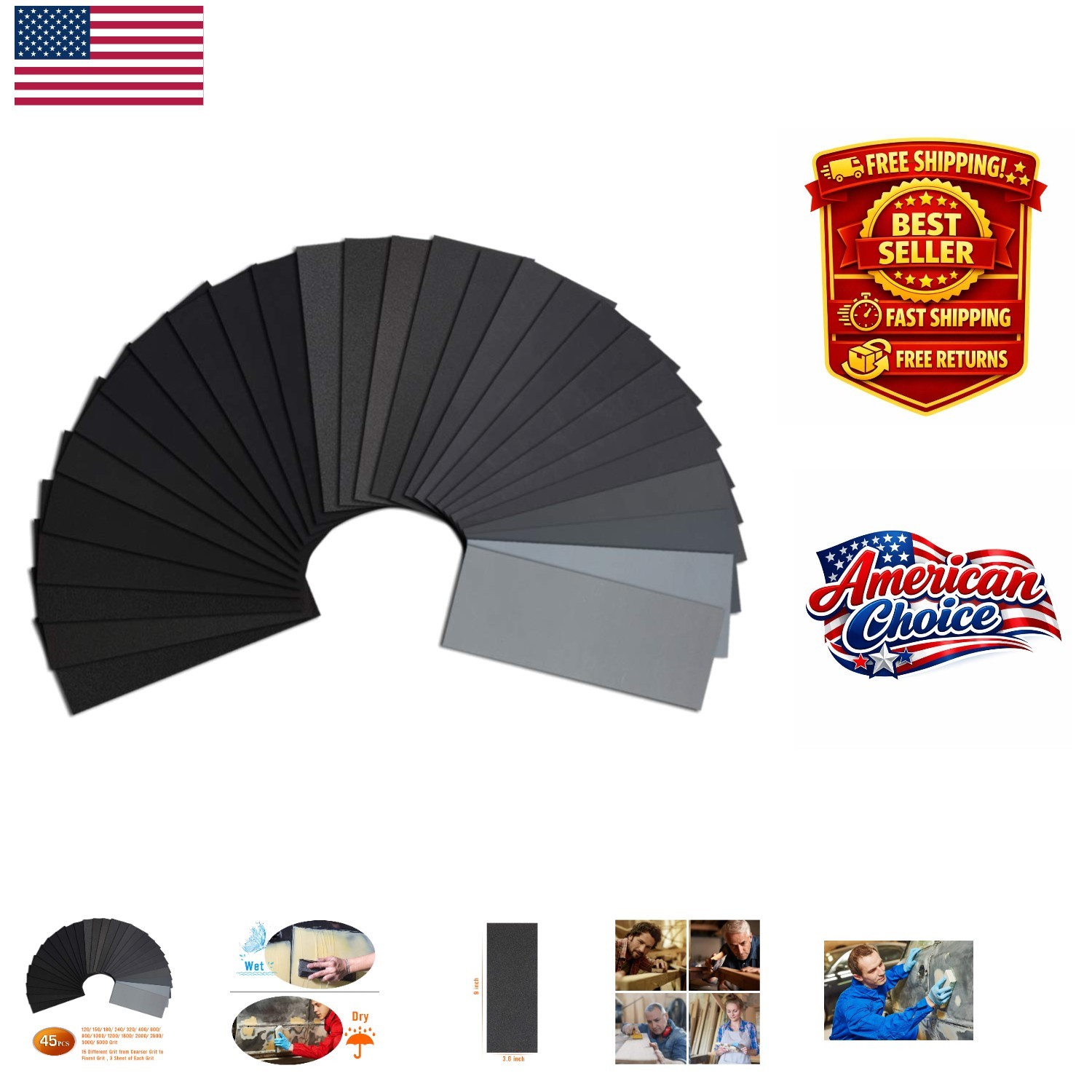 Waterproof 45-Piece Assorted Sandpaper Set for Ultimate Finishing & Polishing