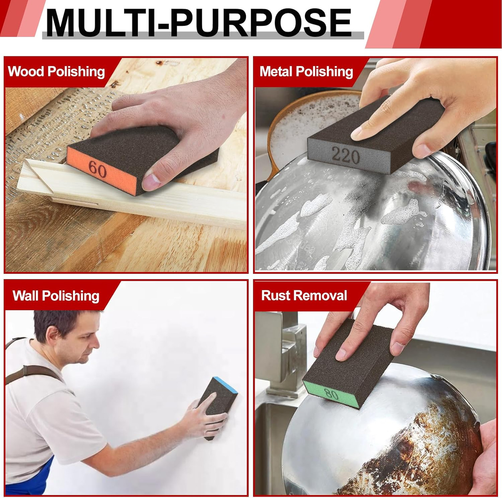 Sanding Sponge Assortment 8 Pack Includes 60 80 120 220 Grit Reusable for
