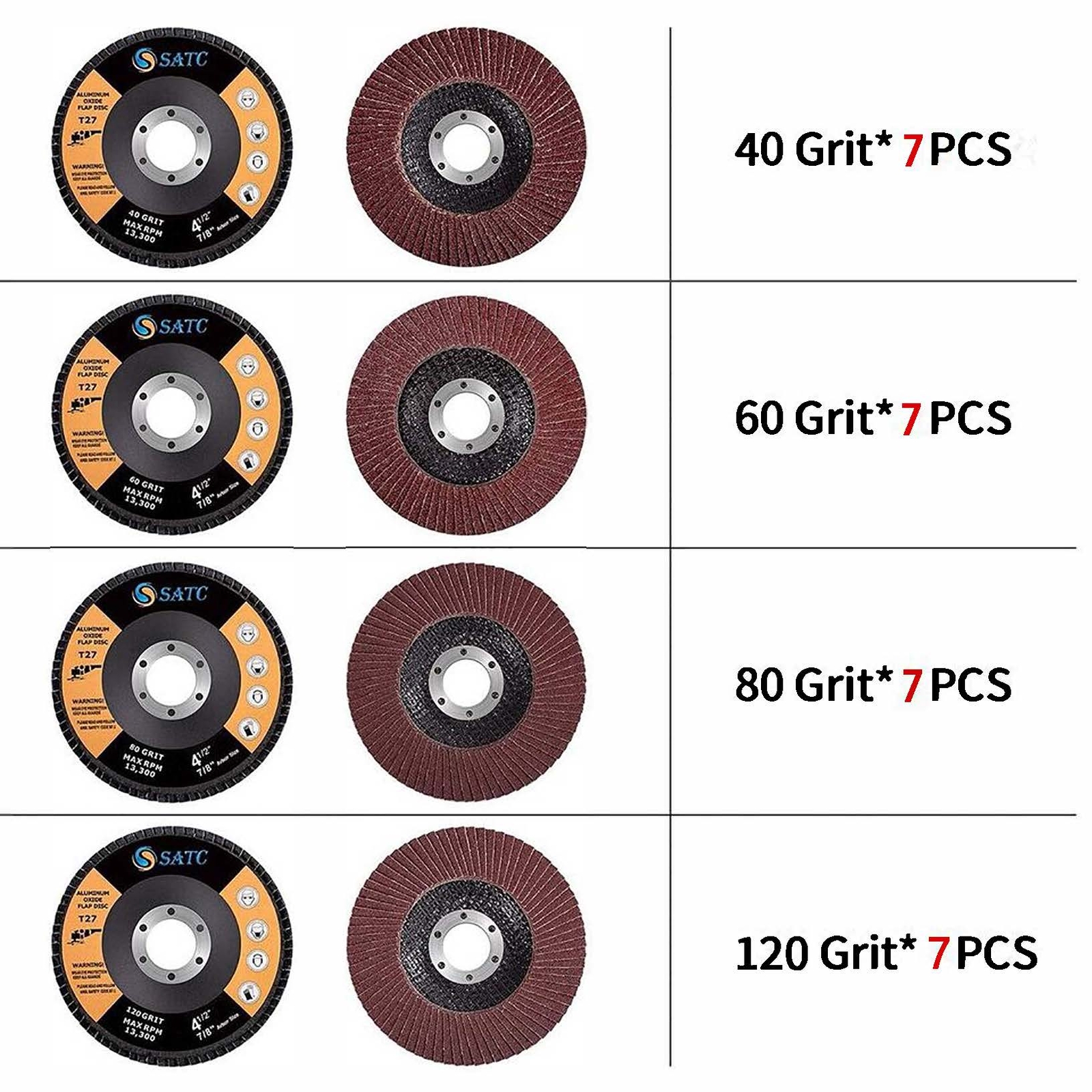 4.5in 28 PACK Aluminum Oxide Flap Discs 40 60 80 120Grit Grinding Wheel Sanding