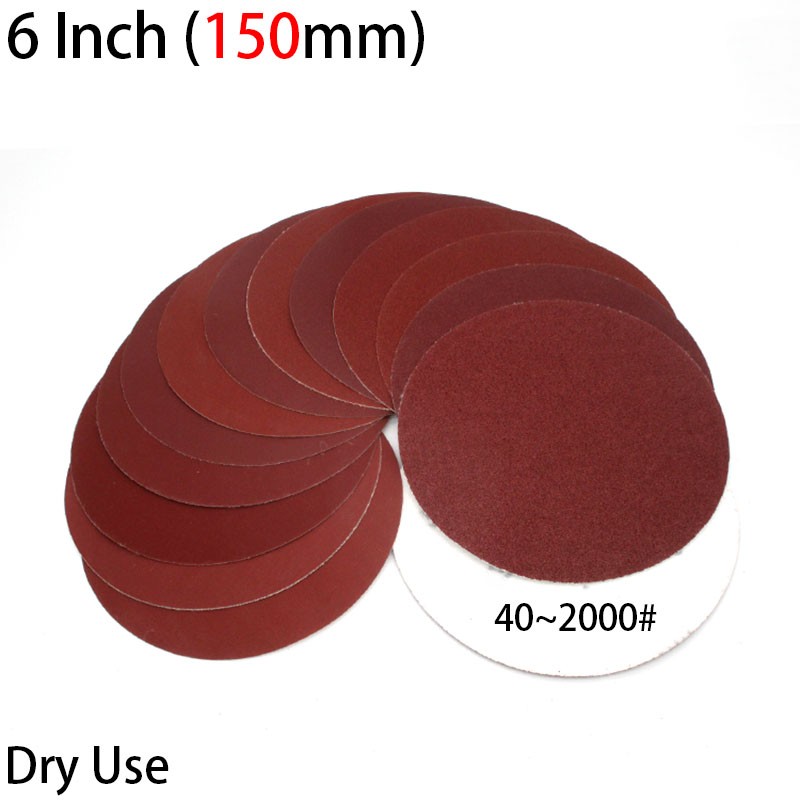 6 Inch 150mm Sanding Discs Flocking Red Sand Dry Grinding 40~2000# Hook & Loop