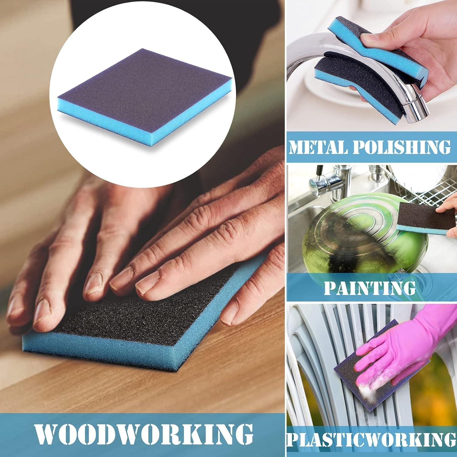 120 Grit Sanding Sponge 4Pcs Washable Reusable Wet Dry Sandpaper