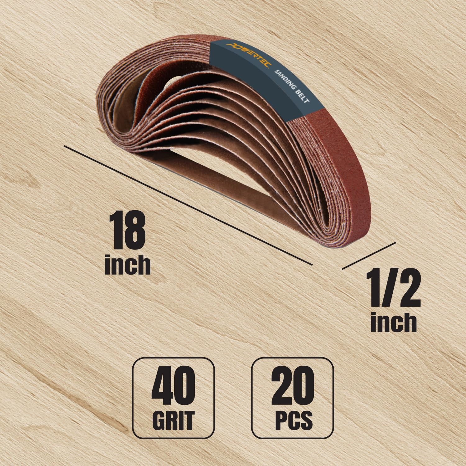 1/2 x 18 Sanding Belts 40 Grit Aluminum Oxide 20 Pack for Belt Sanders