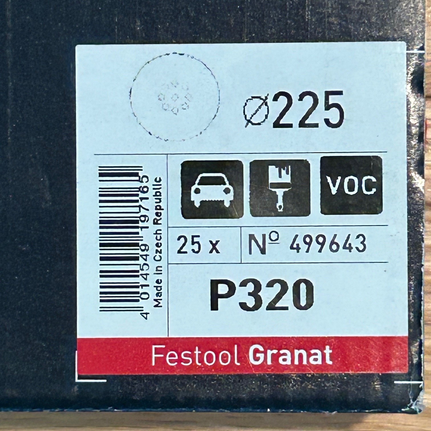 Festool Granat 499643 STF D225 P320 9″ Sanding Discs 25-Pack New