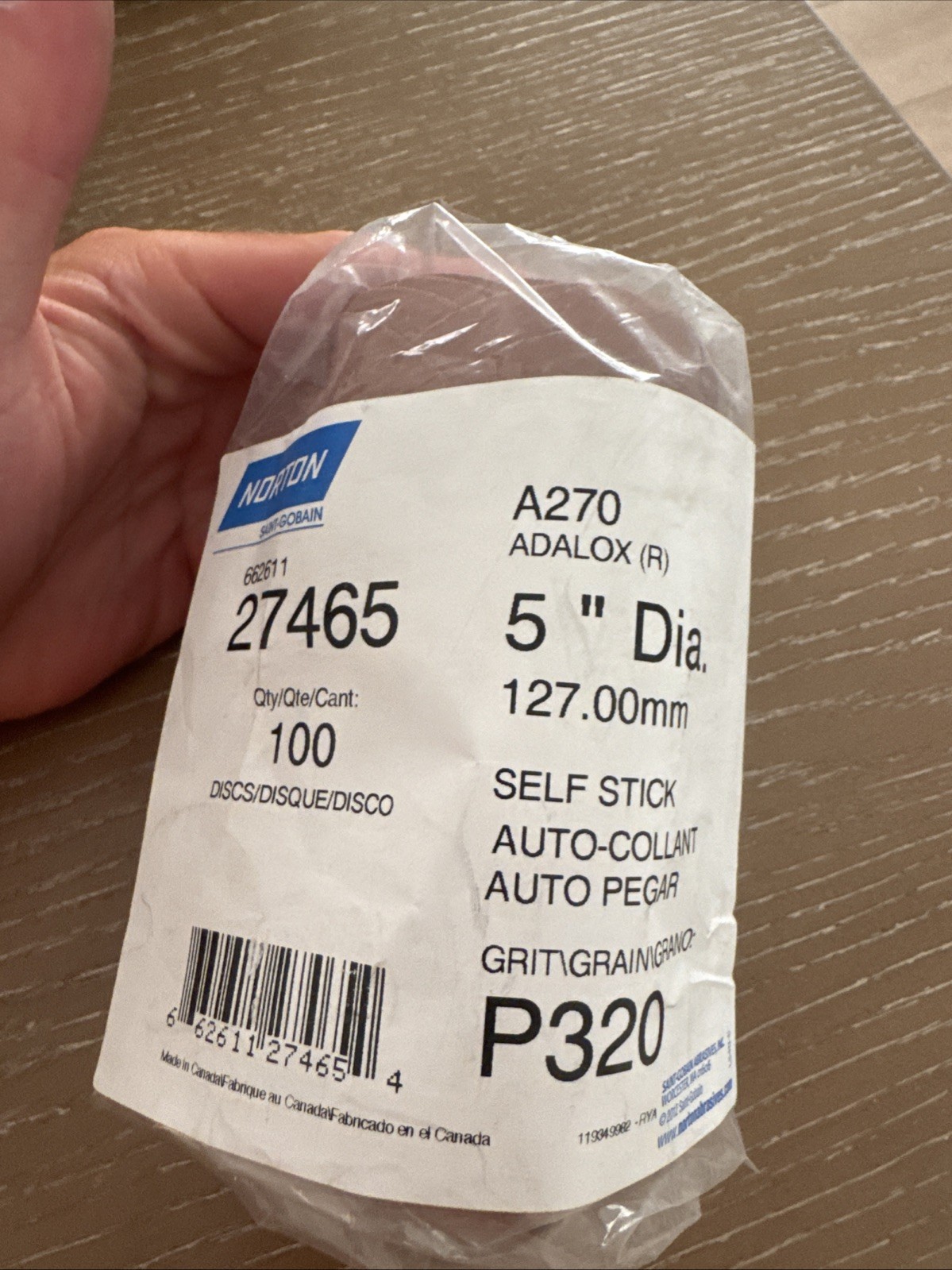 NORTON- A270 5” DIA P320 27465 Self Stick Collant