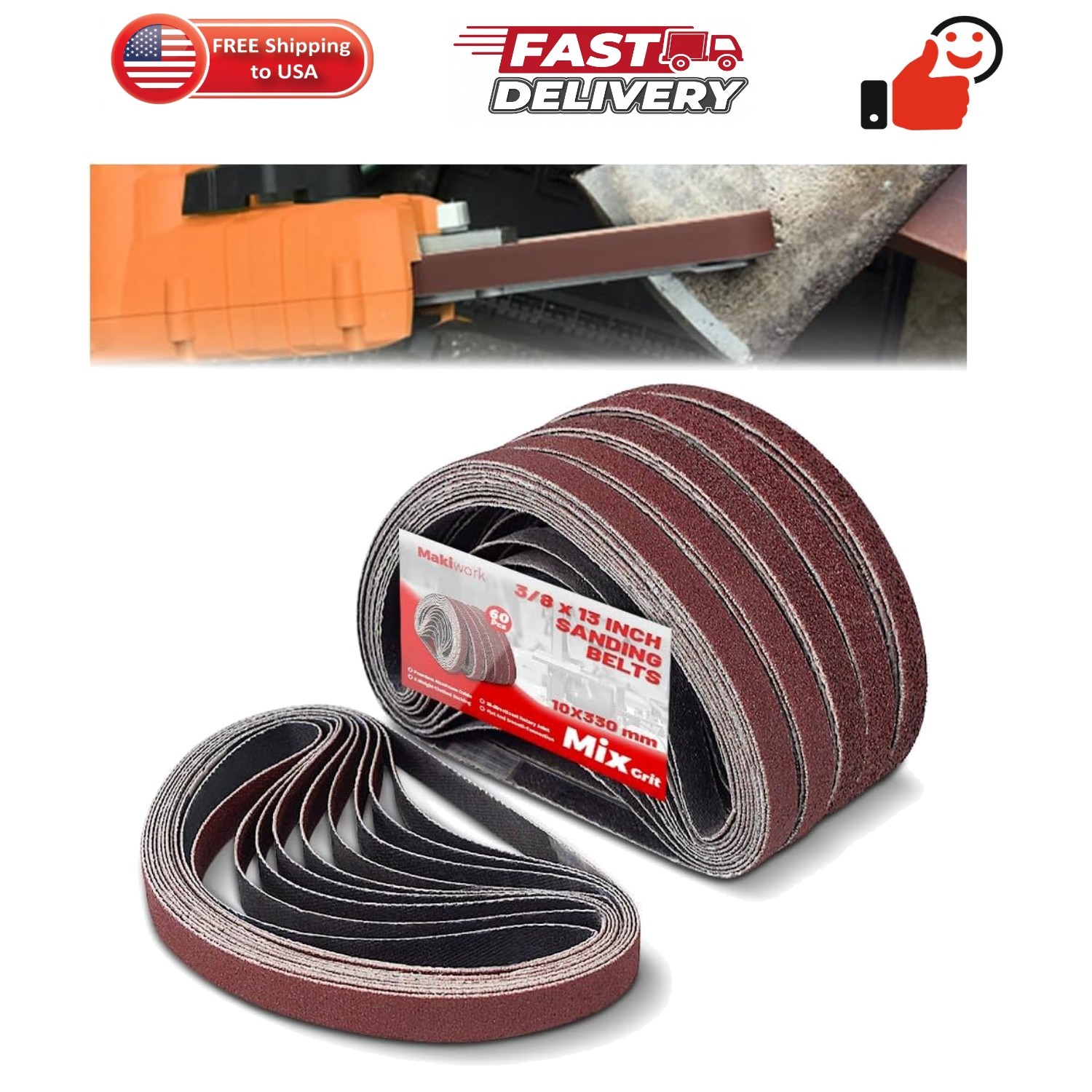 3/8 x 13 Inch 10 x 330 mm Sanding Belts Set – 60-Pack with 40/60/80/120/150/2…