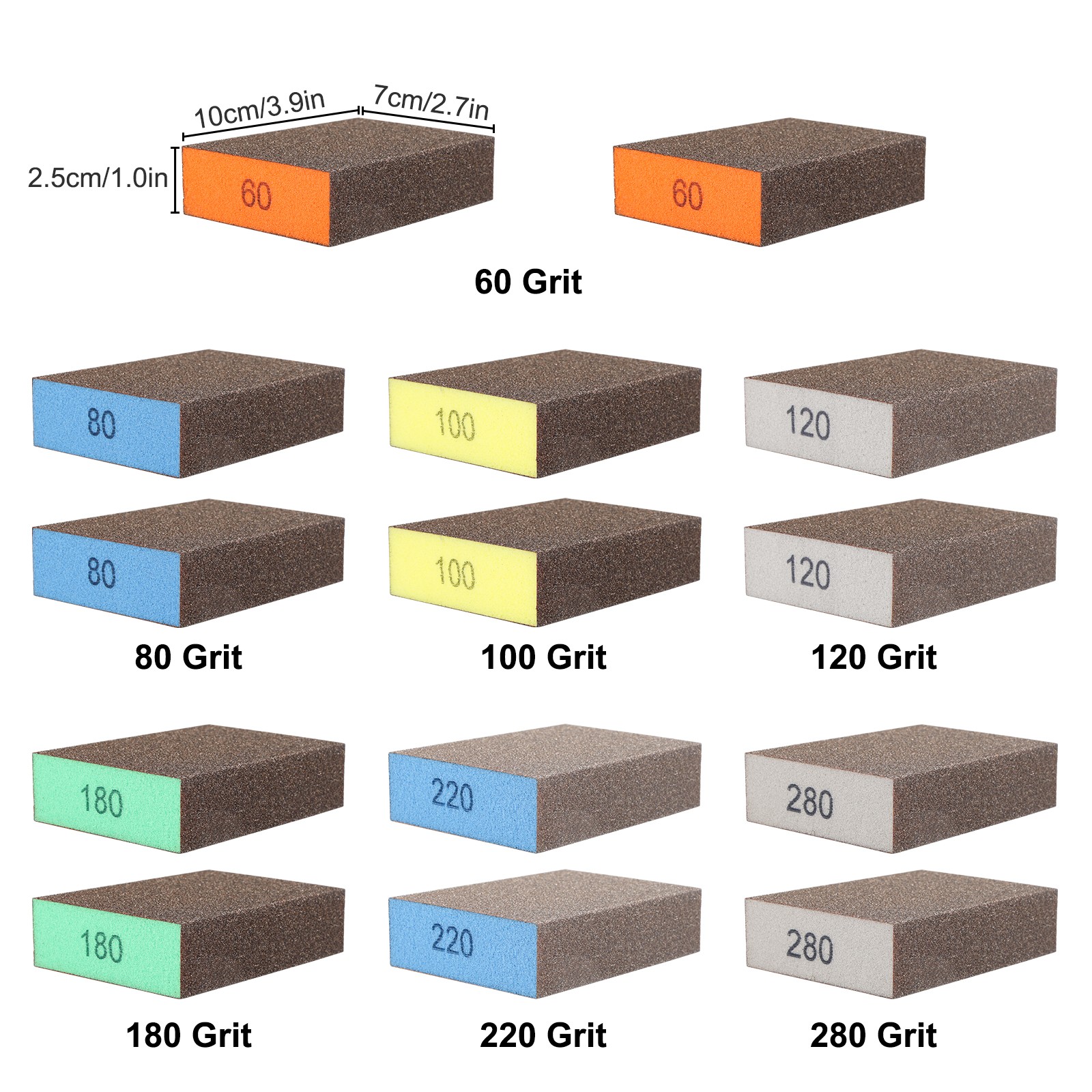 14xSanding Sponge Block 60-280Grit Flexible Washable for Wood Metal Auto Drywall