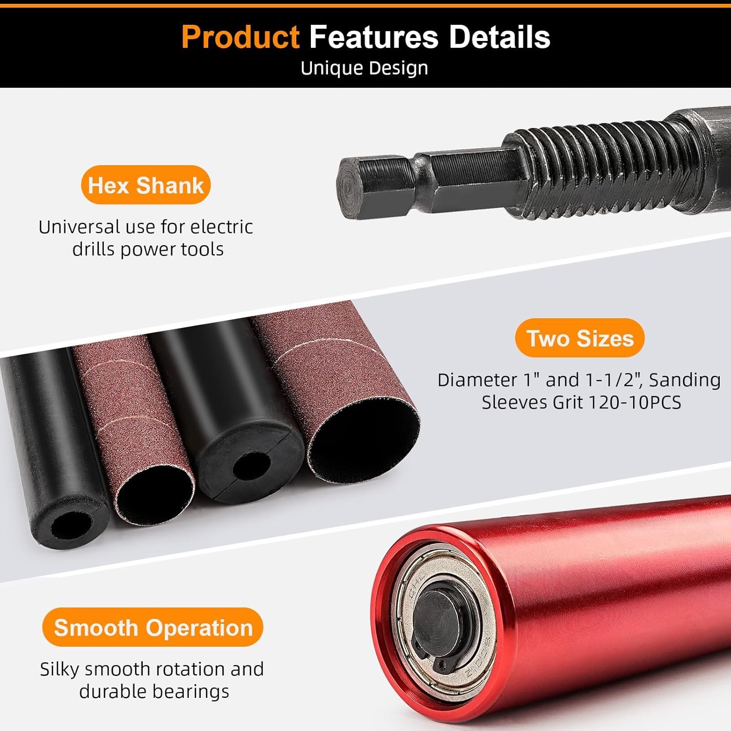 Spindle Sander Adaptor Kit Drum Sander for Drill, Handheld Rubber Sanding Drums