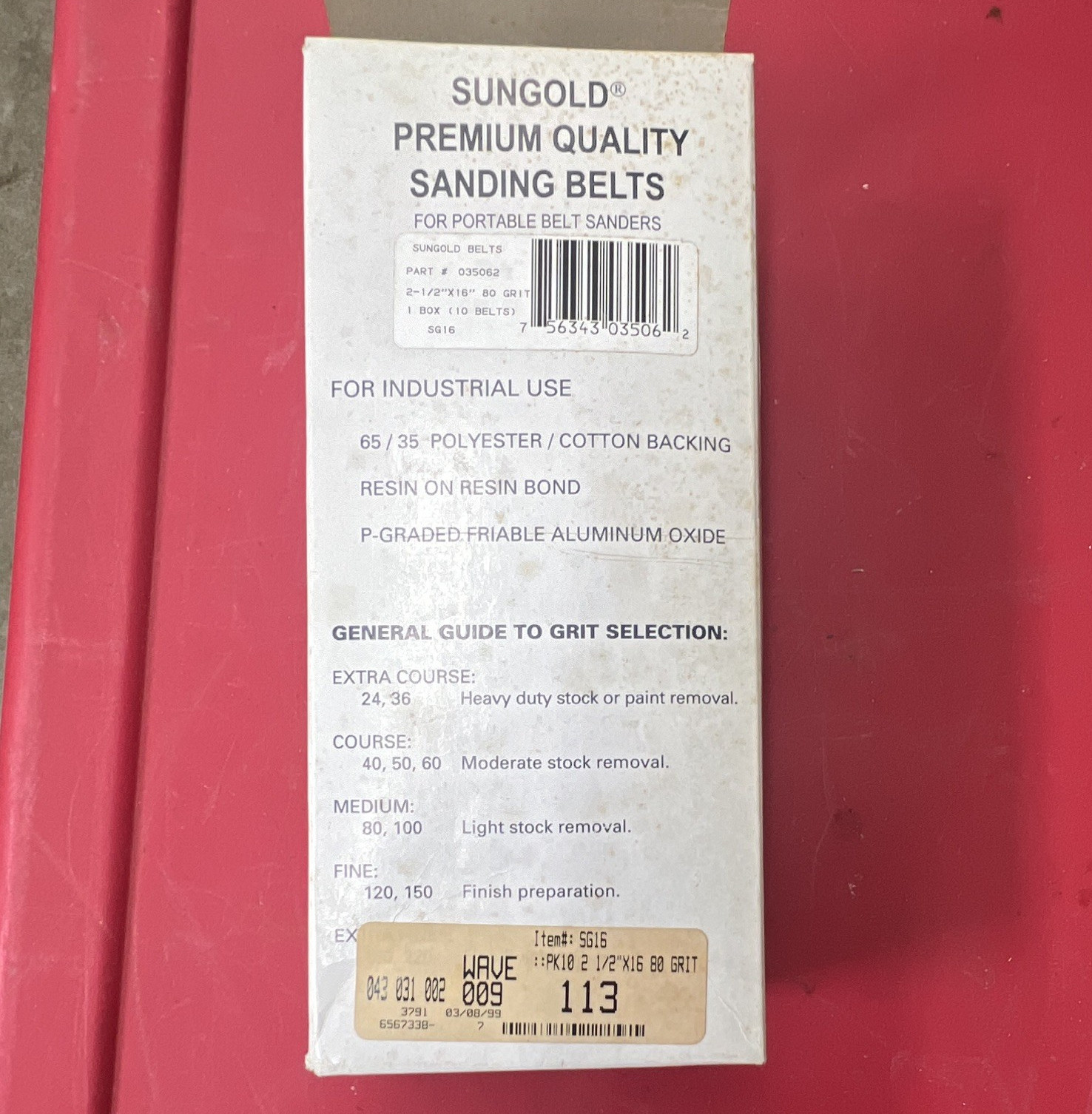 Sungold Premium Quality 80 Grit 2-1/2 x 16 Sanding Belts Aluminum Oxide 10