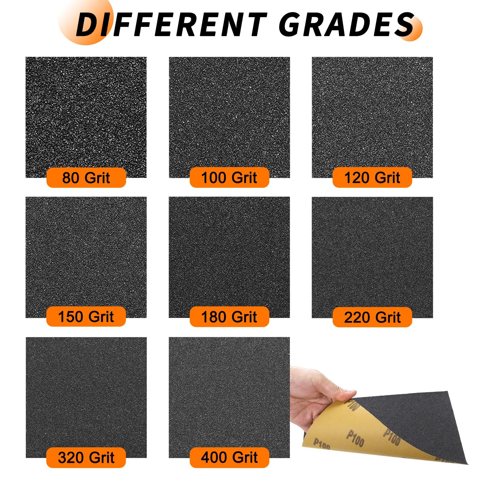 100 Grit Sandpaper 9×11 Inch Alumina Abrasive Sanding Paper Black 20 PCS