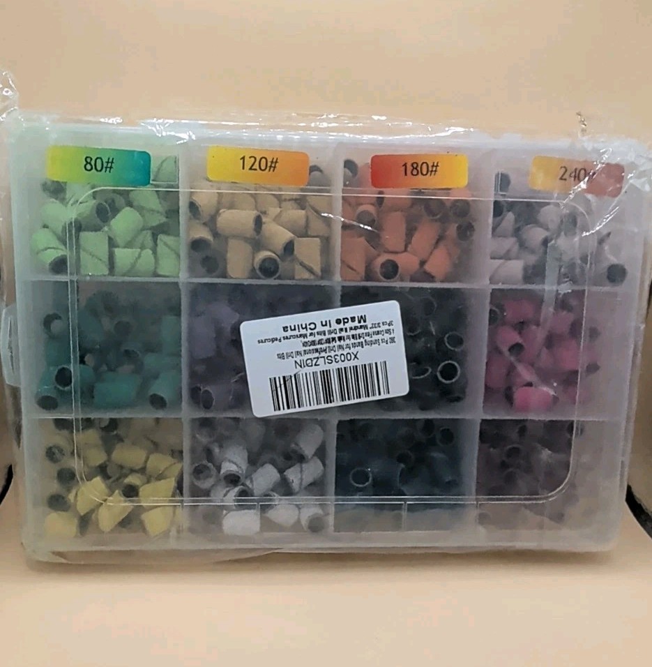 360pcs Small Sanding Bands 80/120/180/240 Grit for Nail Drill Bits Colorful
