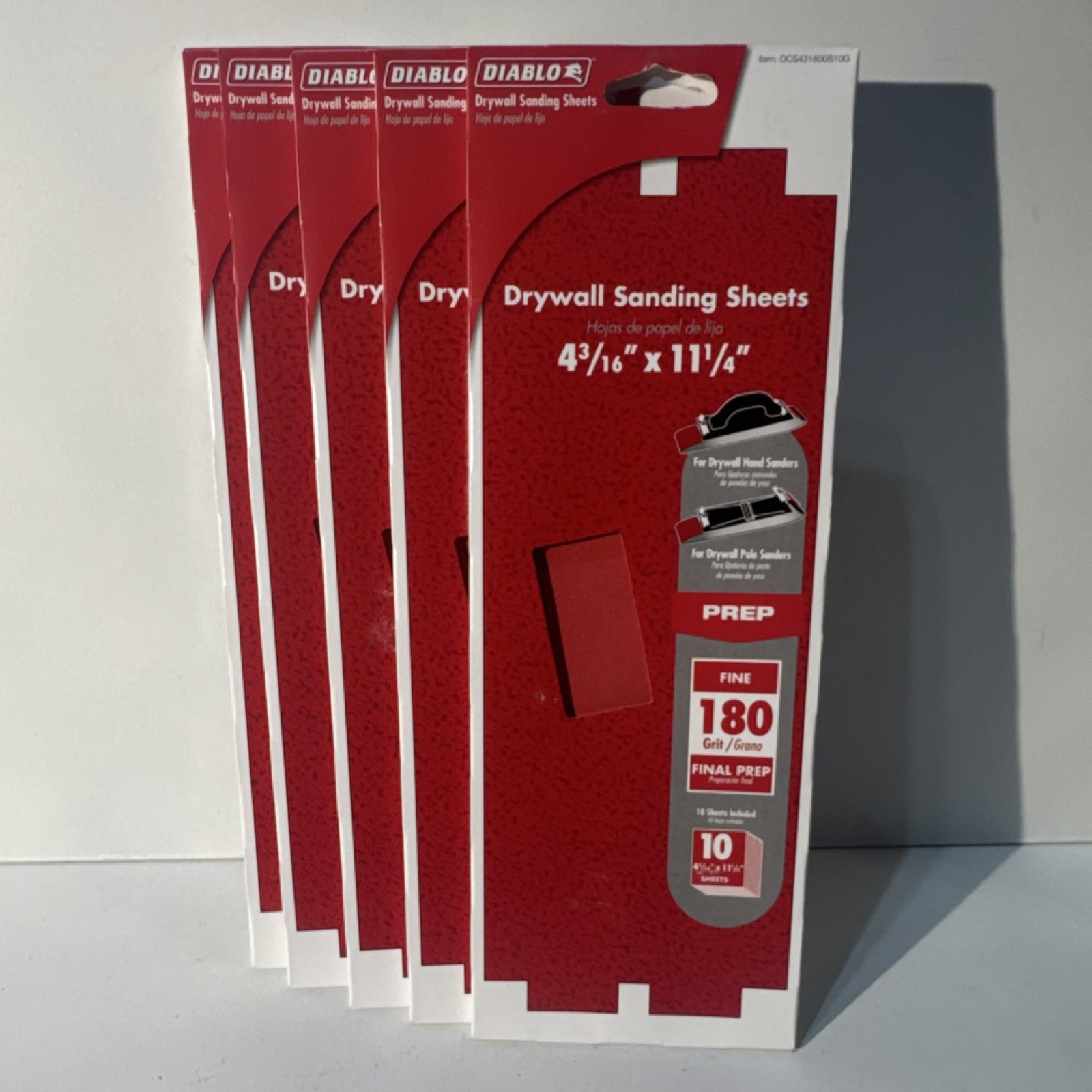 5x Diablo 180 Grit Fine Sanding Sheets 4-3/16×11-1/4in Red Drywall 10 Pack