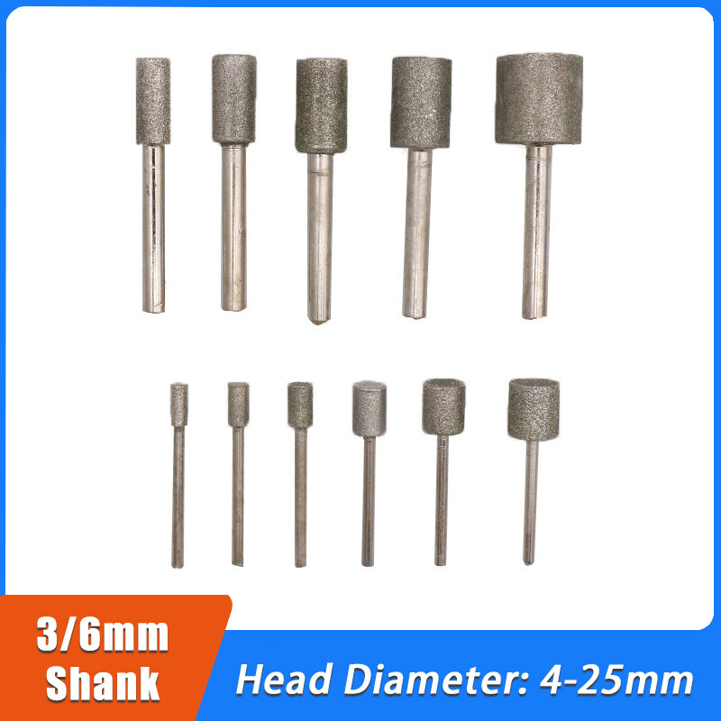 3/6mm Shank Cylindrical Diamond Grinding Head Polishing Engraving Rotary Tool