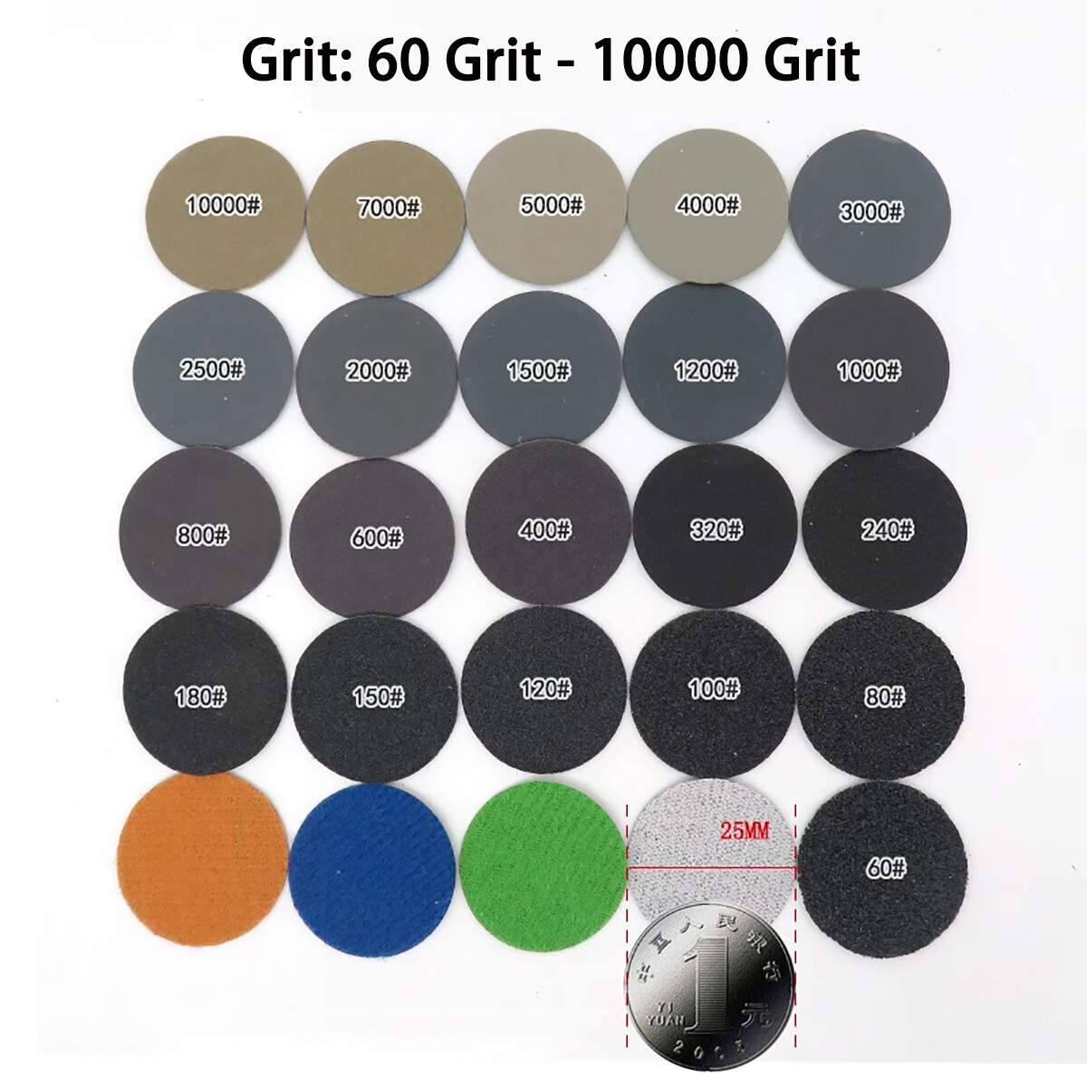 Mini 1 inch（25mm）Hook Loop Sanding Discs 60 – 10000 Grit Wet Dry Sandpaper