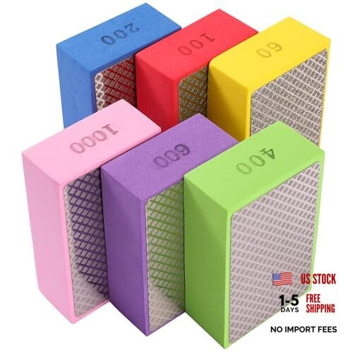 6PCS Diamond Hand Polishing Pads,60/100/200/400/600/1000 Diamond Sanding 6pcs
