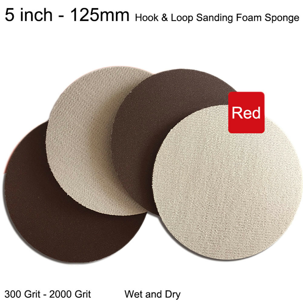 125mm Hook & Loop Foam Sponge Sanding Disc 5″ Orbital Red Sandpaper Pads Wet Dry