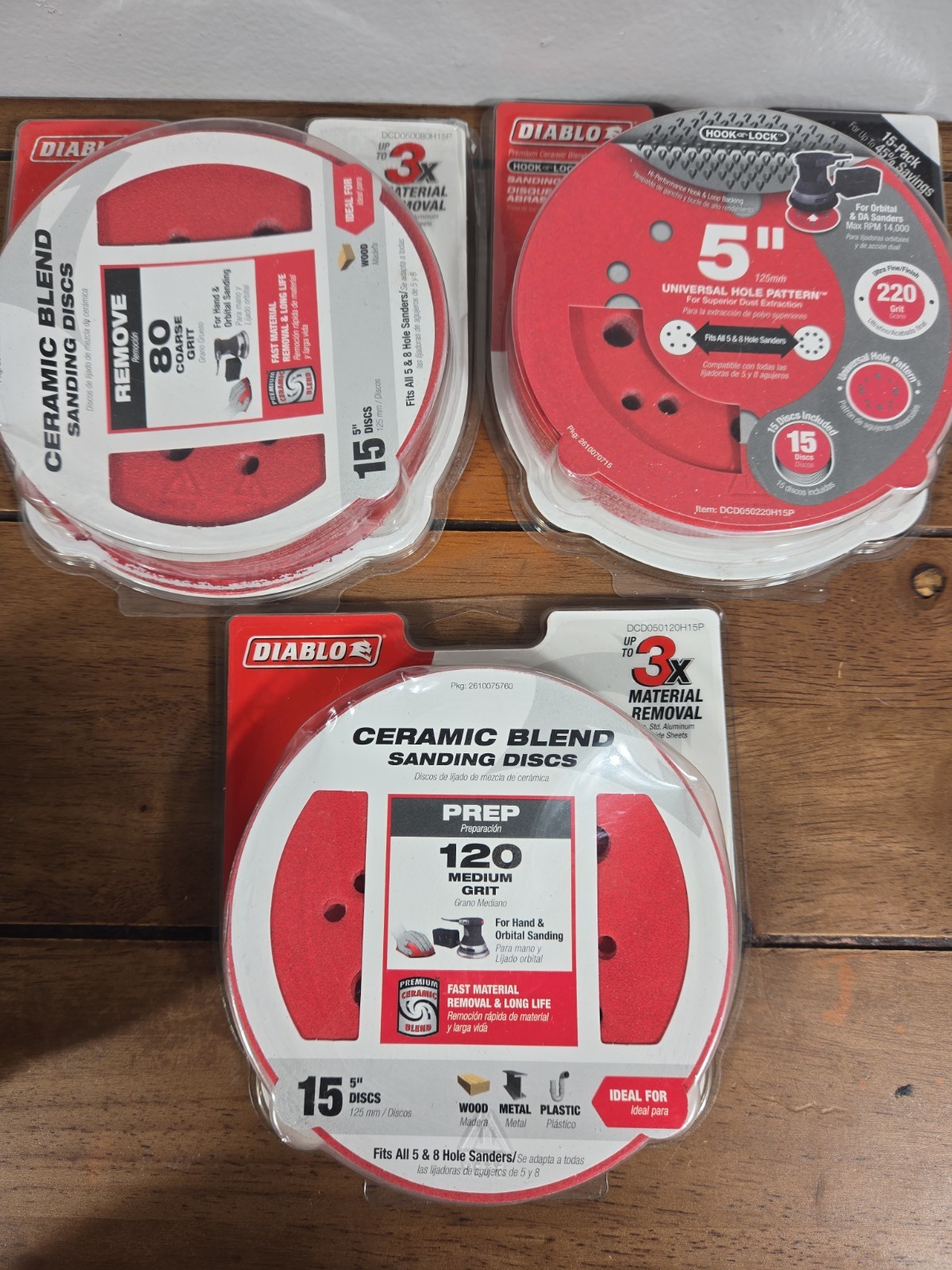 (45-Pk) Diablo 80/120/220 Grit Universal Hole Random Orbital Sanding Disc 5″