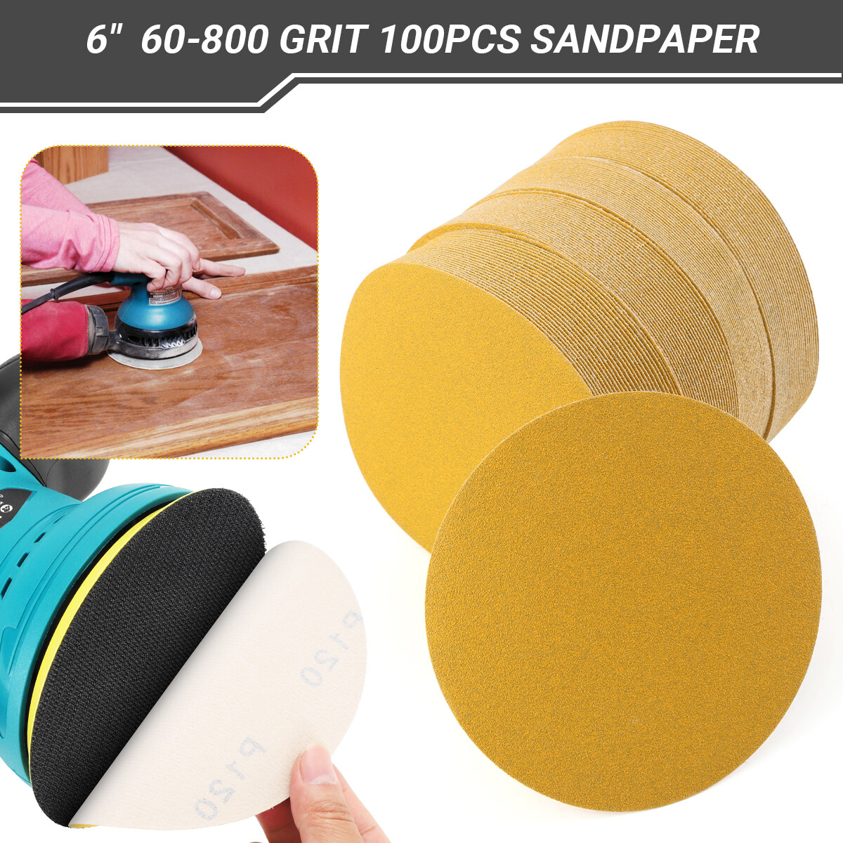 6 inch PSA Sanding Disc Sandpaper 100 Roll 40-800 Grit Sand Paper