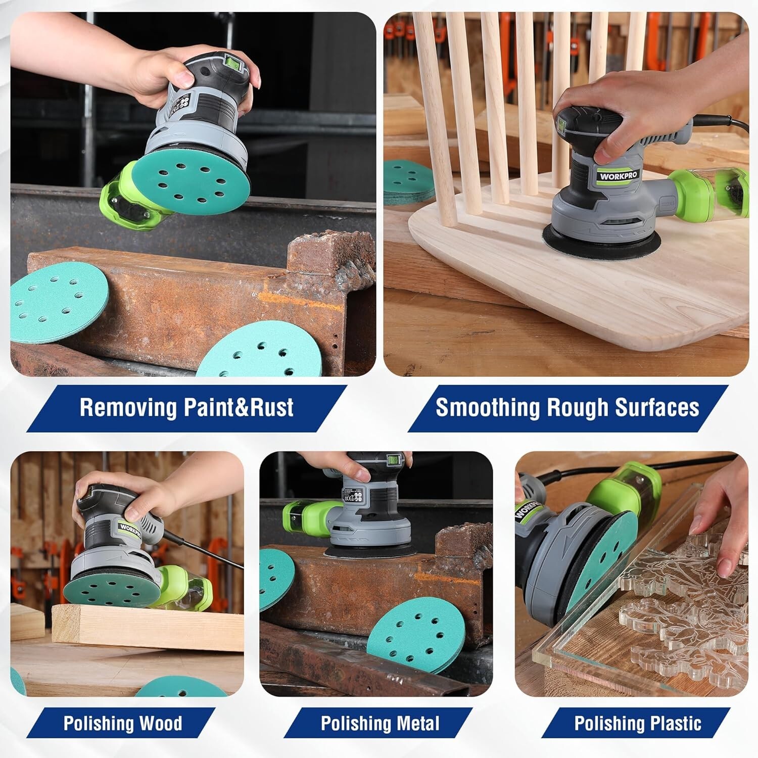 WORKPRO 150-piece Premium Sanding Discs Set 5″ 8-Hole Polyester Film Hook