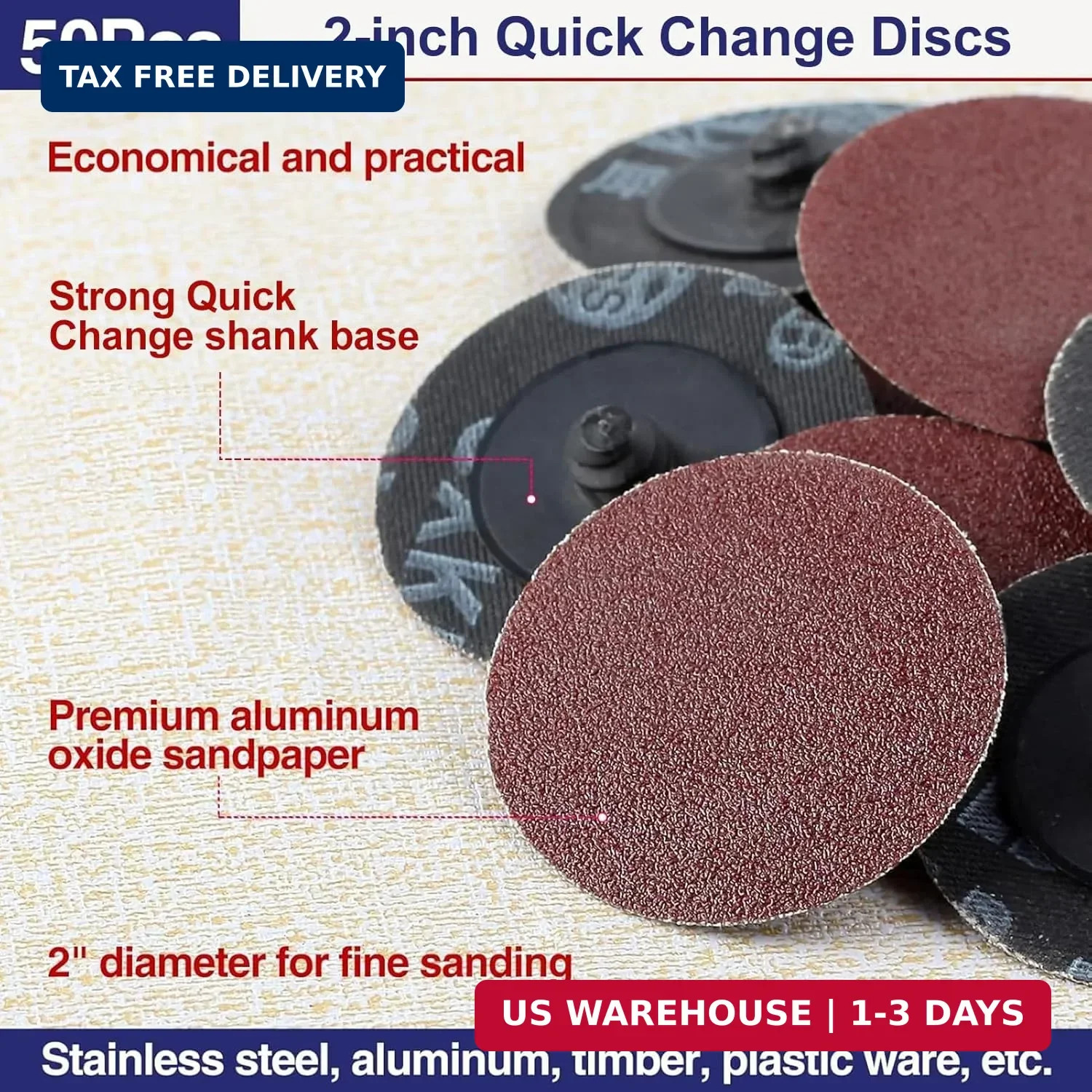 50Pcs 2″ 120 Grit Quick Change Discs Aluminum Oxide Coated Die Grinder