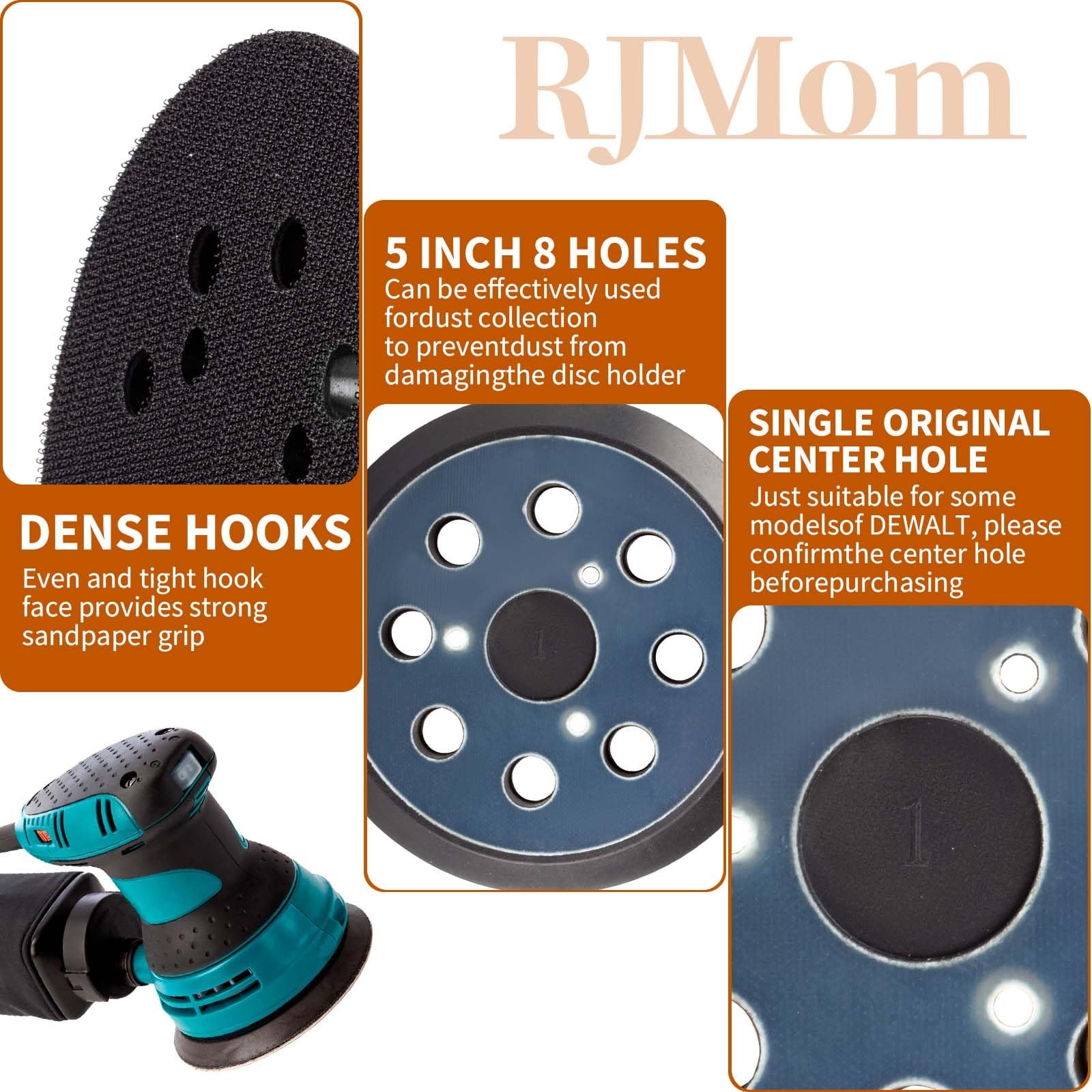 5 Inch 8 Hole Sander Pad Hook Loop Replacement Backing for Orbital Sanders