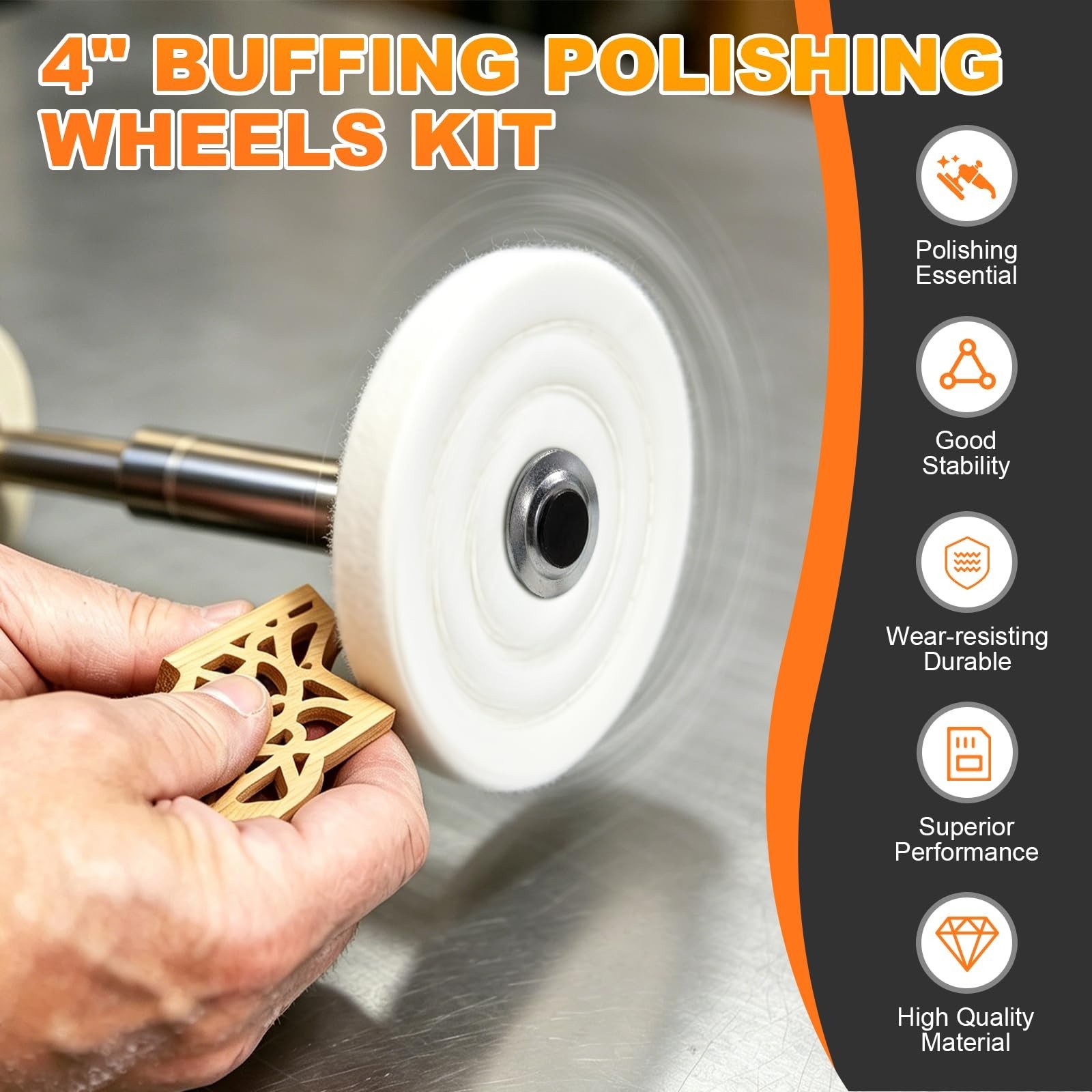 4″ Metal Buffing & Polishing Wheel Kit for Drill – 8PCS with Cotton Wheels & Com