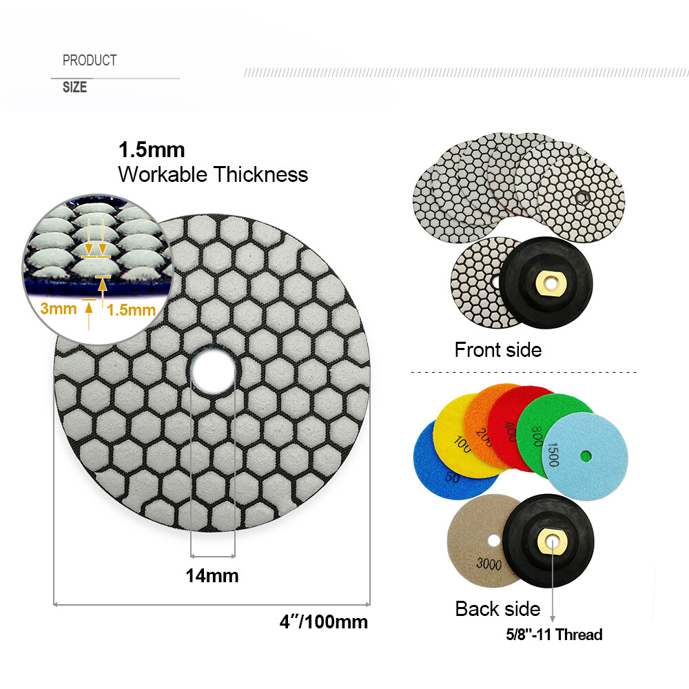 Sanding Disc Dry Diamond Polishing Pad 4″/100mm for Tile Stone Granite 7pcs /set