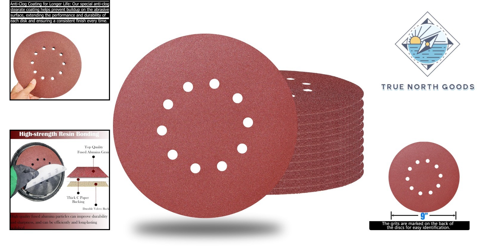 10 Pack 9-Inch 240 Grit Aluminum Oxide Sanding Discs – Hook-and-Loop Convenience