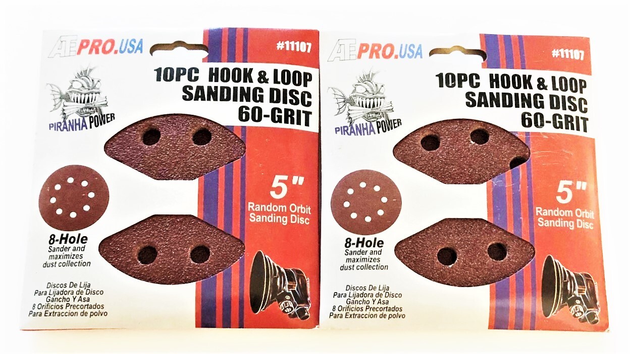 20 ATE PRO 5″ HOOK AND LOOP 8 HOLE SANDING DISCS 60 GRIT ORBITAL SANDER #11107