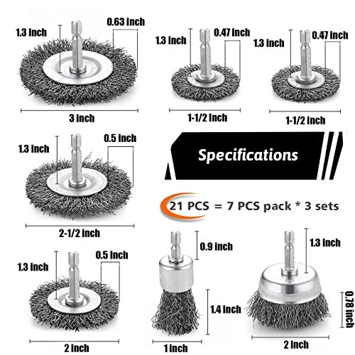 Wire Brush for Drill Set Pcs, Abrasive Wire Wheel for 21 mixed, 1/4″ hex shank