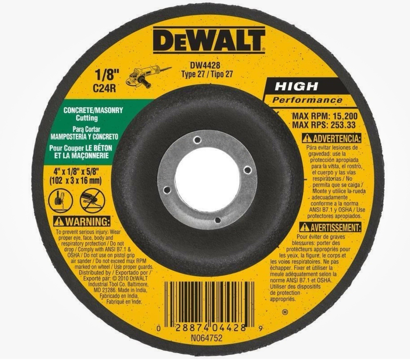 LOT OF 5 DeWalt High Performance 4 in. D X 5/8 in. Masonry Grinding Wheel DW4428