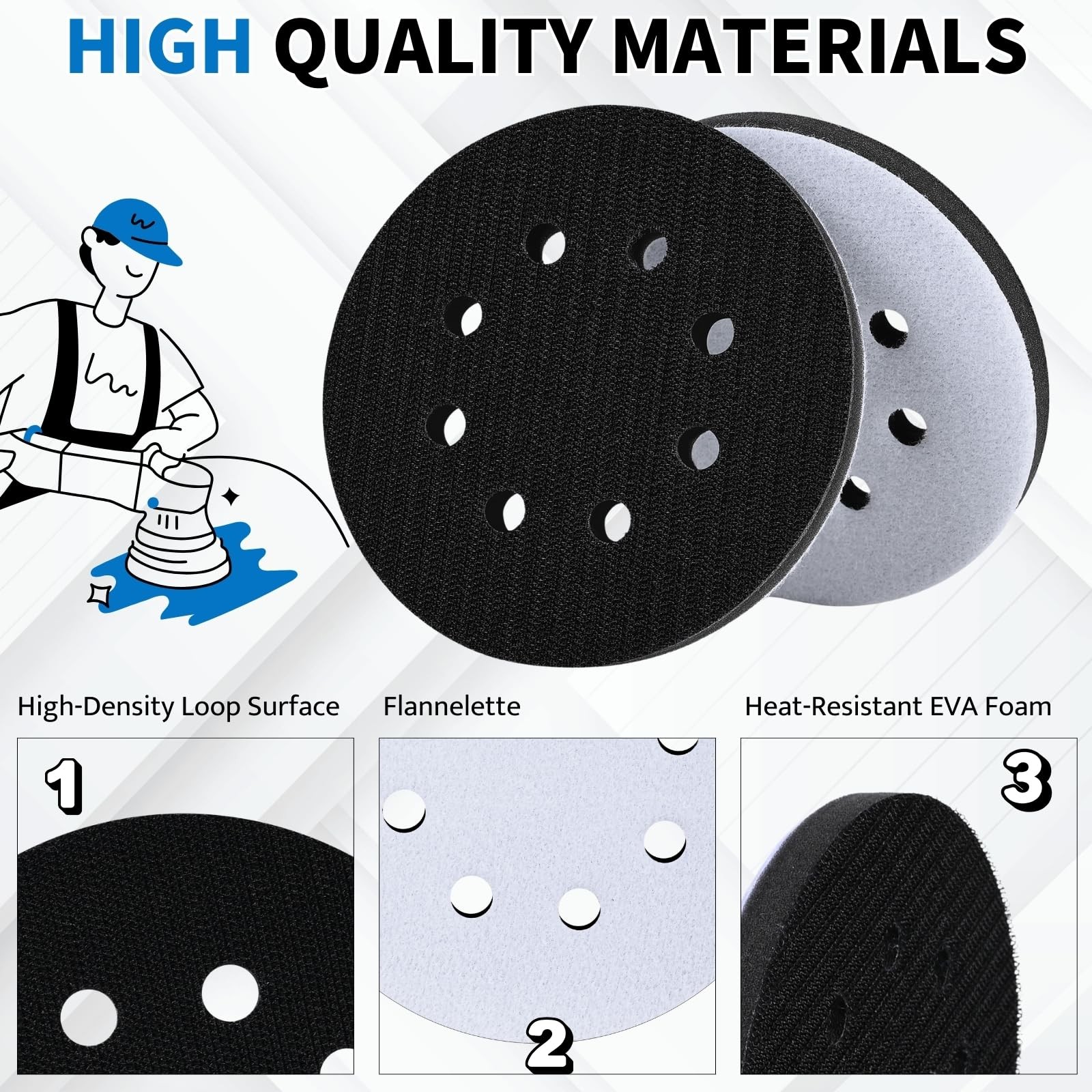 POTUINOM 5 Inch 8 Holes Foam Sanding Pads 2Pcs Interface Pad 125mm, Black