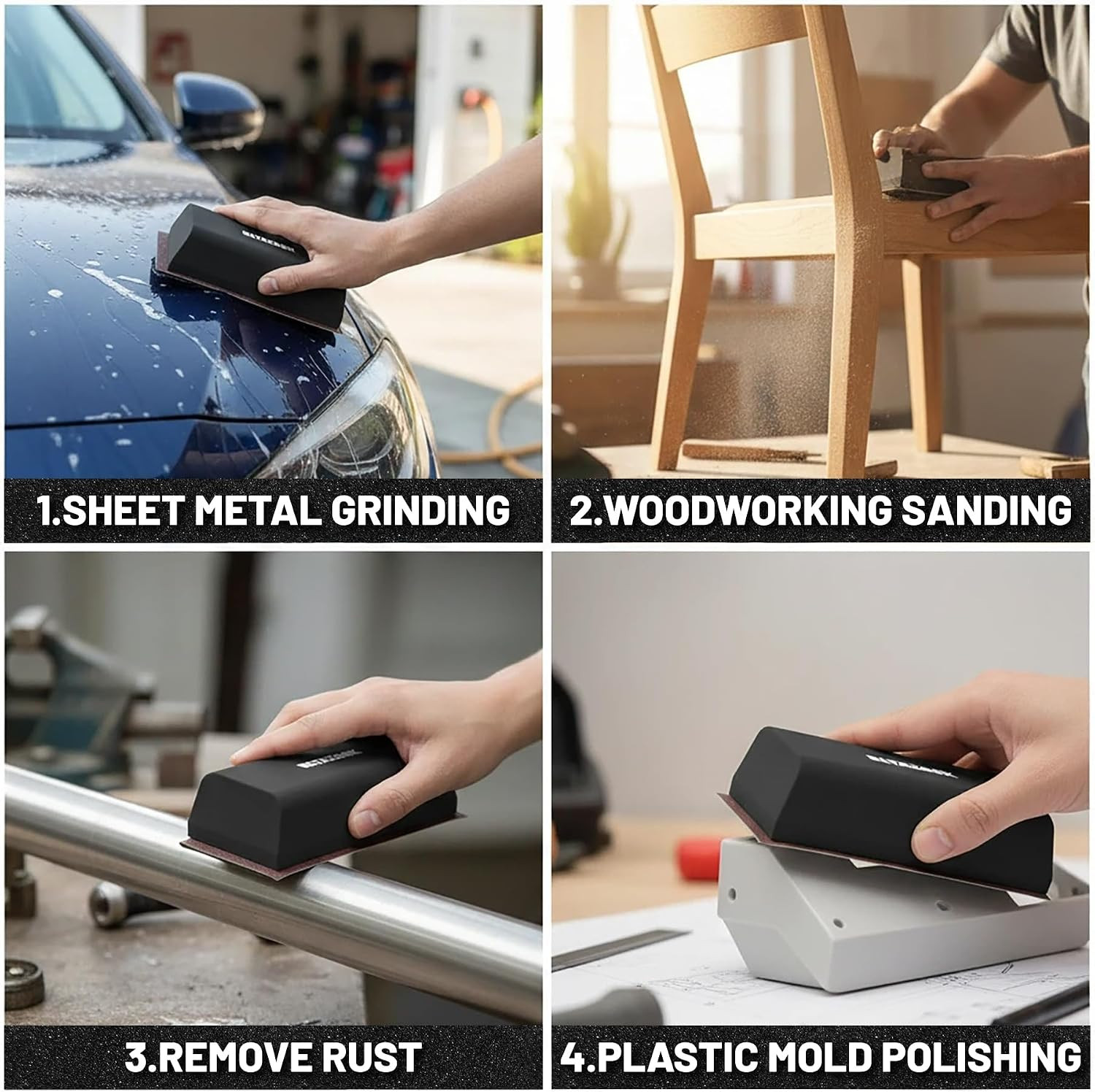 Versatile 12-Pc Sanding Block Set for Auto Body, Wood & Metal Finishing