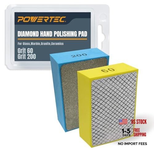 72305 Diamond Hand Polishing Pads 2Packs, Diamond Sanding 2 Pack 60 & 200 Grit