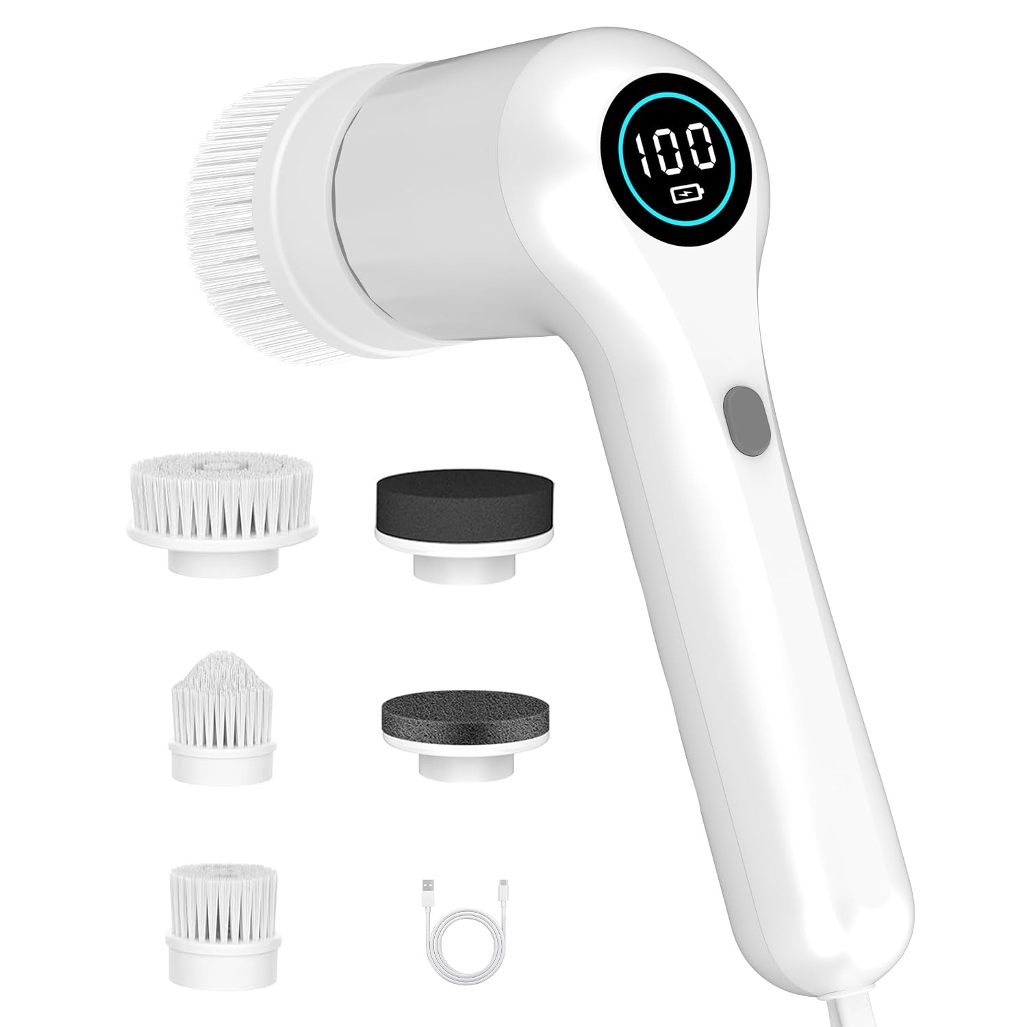 White Electric Spin Shower Scrubber with LED Display 44 in-lbs High Torque
