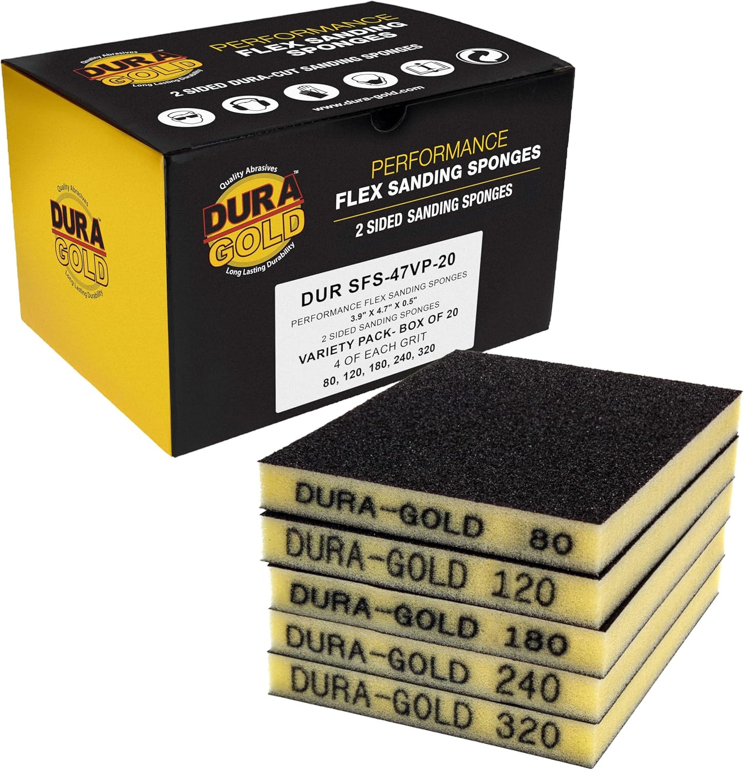 Sanding Sponge for Wood, Metal 80, 120, 240, 320 – Box of 20-4.7″ X 3.9″ Coarse
