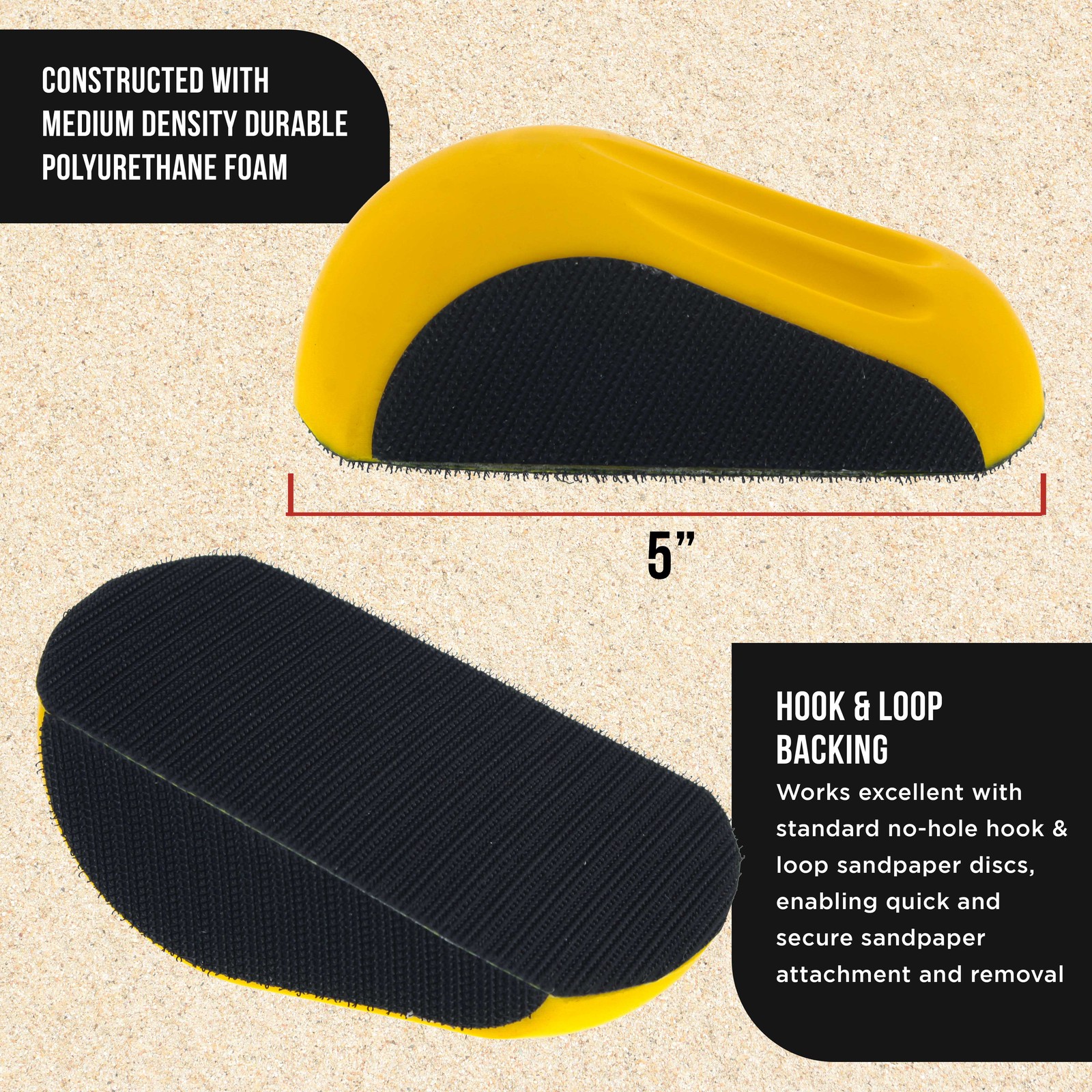 2ea 5″ Mouse-Shaped Hand Sanding Block Pads for Hook & Loop and PSA 5″ DA Discs