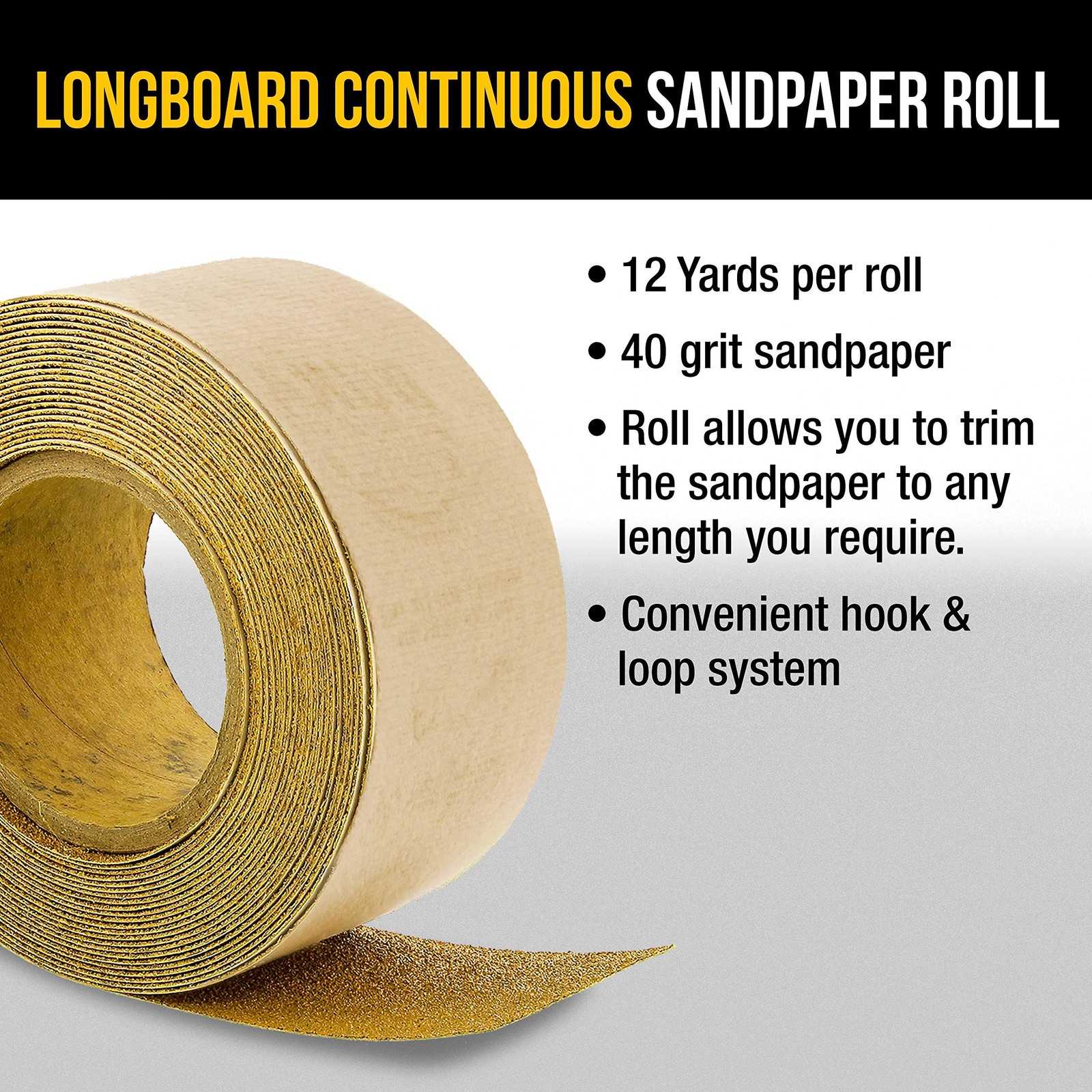 Dura-Gold Premium – 40 Grit Gold – Hook & Loop Backing Longboard Continuous S…