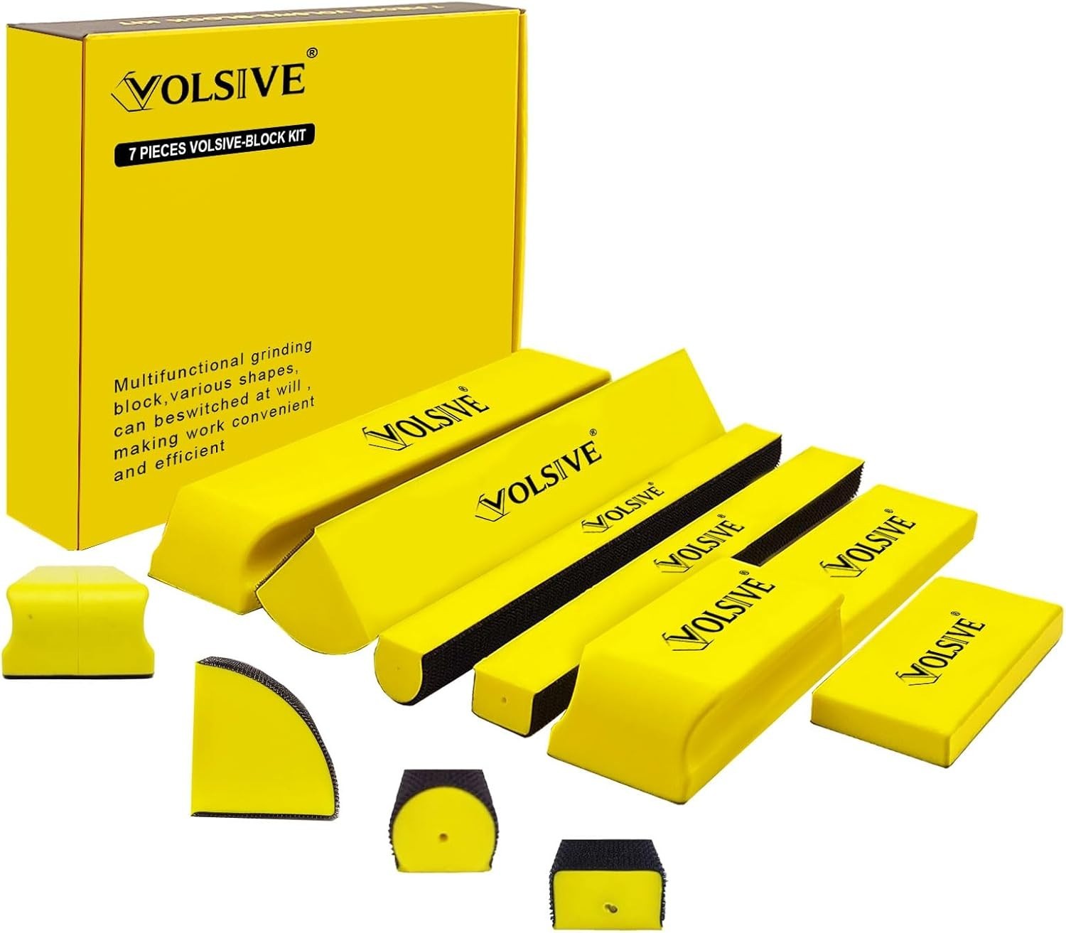 7Pcs Hand Sanding Block Set, Rectangle Handheld Sanding Pad, Hook and Loop Inter