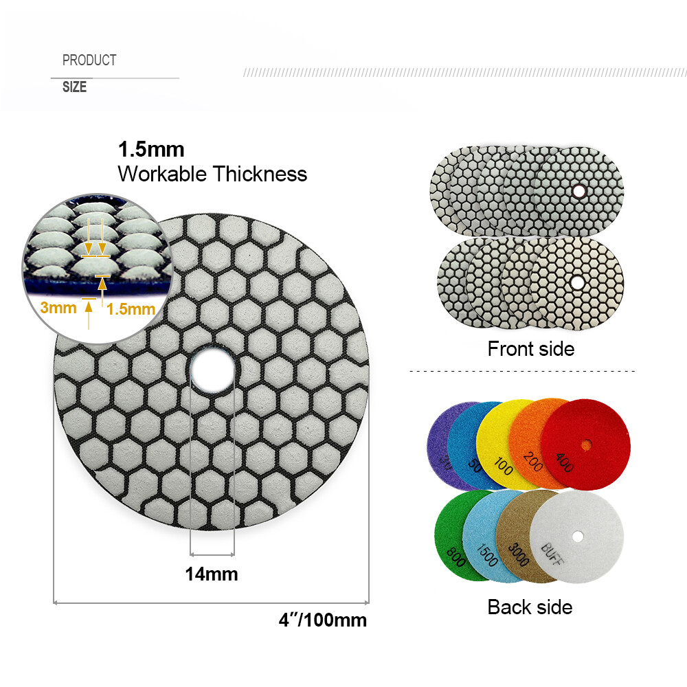 Sanding Disc Dry Diamond Polishing Pad 4″/100mm for Tile Stone Granite 7pcs /set