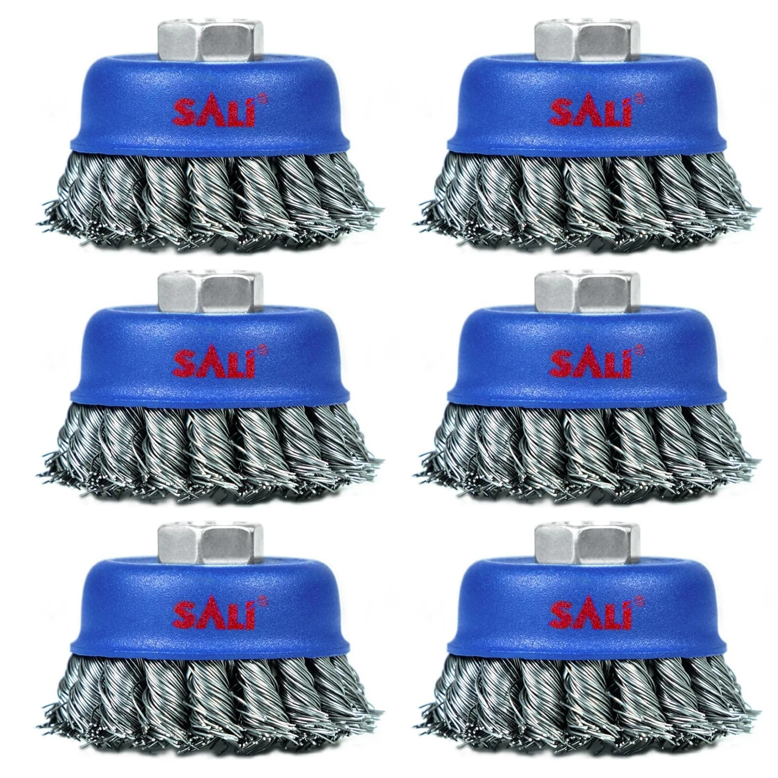 Sali 6 Pack Wire Cup Brush 3 Inch Twisted Knotted Cup Brush For Grinders 5/8-11