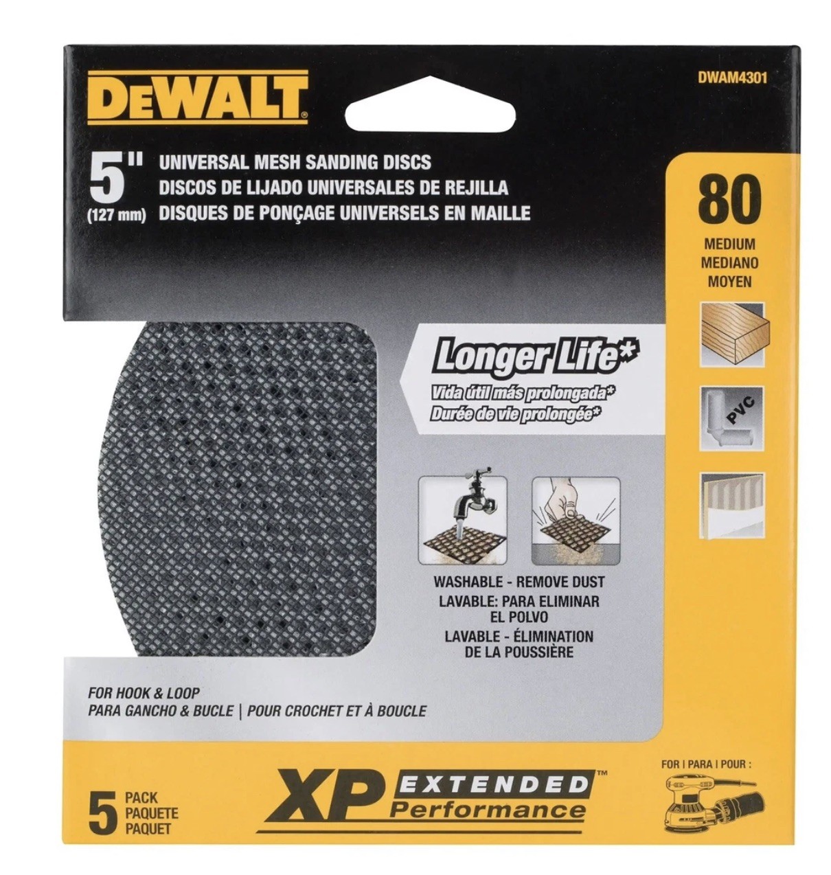 NEW DeWalt DWAM4301 Mesh 5 Inch 80 Grit Ros Disks 5 Pack X 5 SEALED