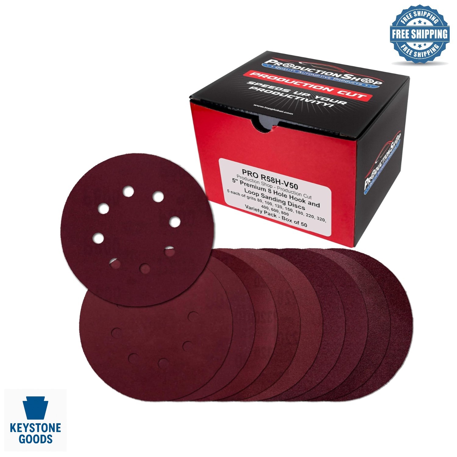5-inch 8-Hole Sanding Disc Variety Pack – 50 pcs, Aluminum Oxide Grits 80-800…