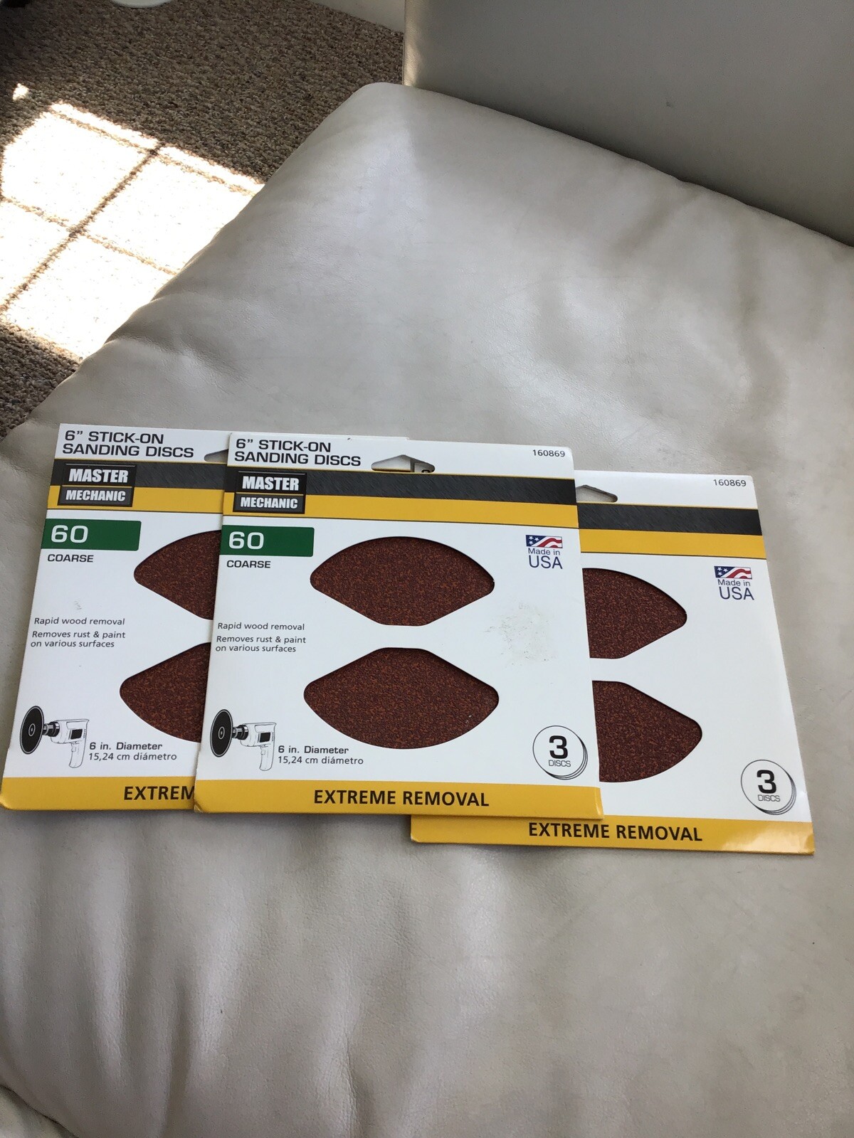 Lot Of 3 PKS Master Mechanic #160869 6” Stick-On 60 Grit Sanding Discs USA