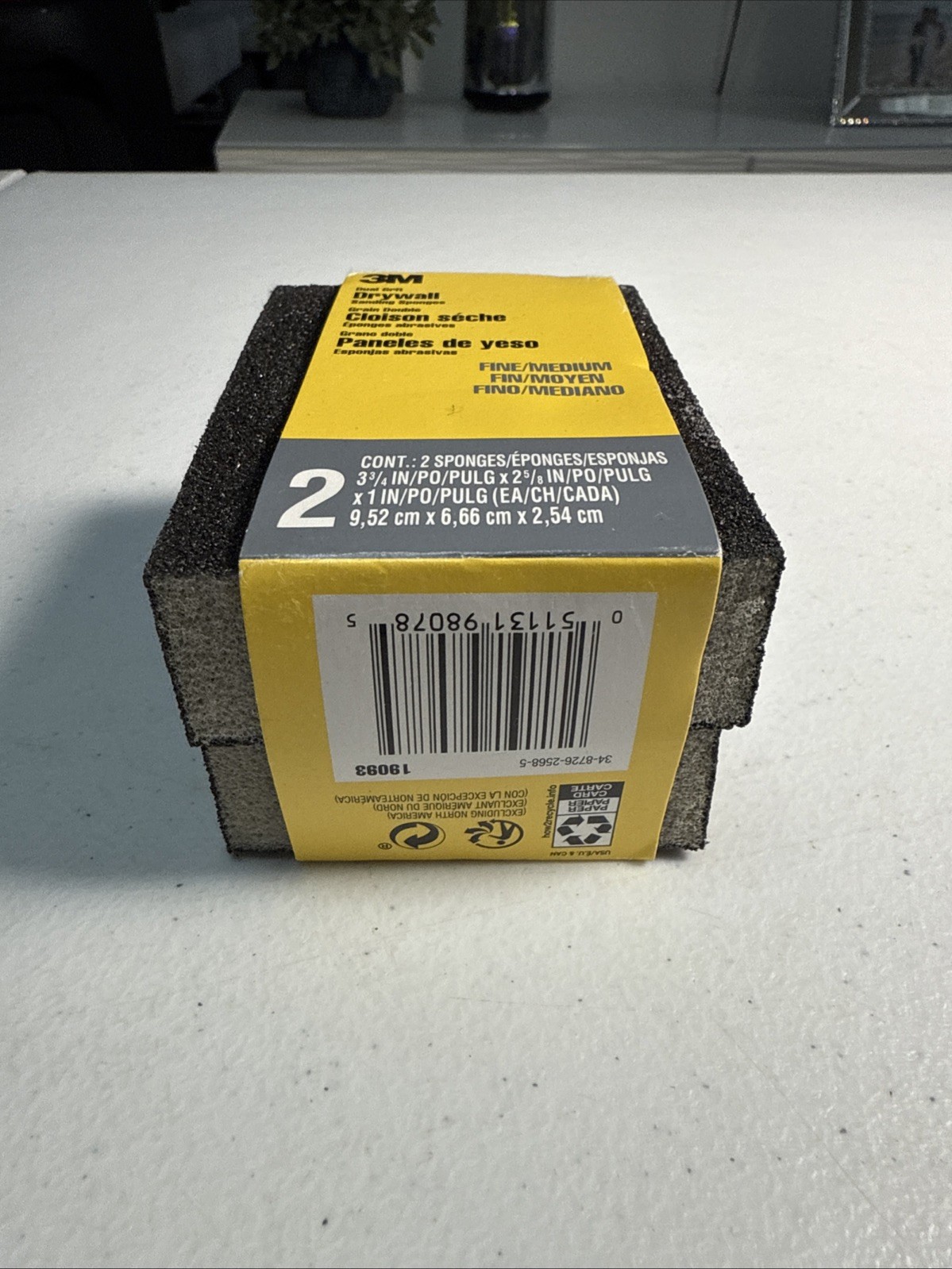 3M 2 5/8 in. x 3 3/4 in x 1 in. Dual Grit Fine/Medium Drywall Sanding Sponge